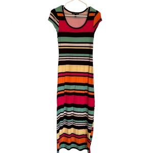 DEREK HEART Women’s Maxi Full Length Multi Colored Striped Body Con Dress Sz S